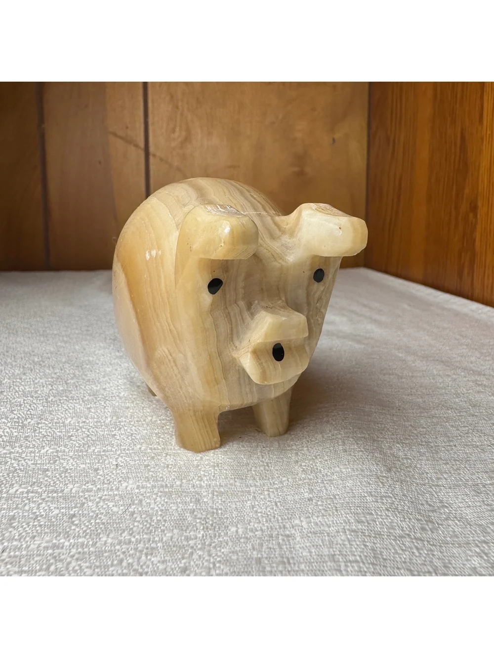 Carved Stone Pig Figurine Solid Beige Marble Look Farm Animal Decor
